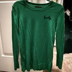 Banana Republic Emerald Green Long Sleeve Sweater Embroidered "Lovely". Medium